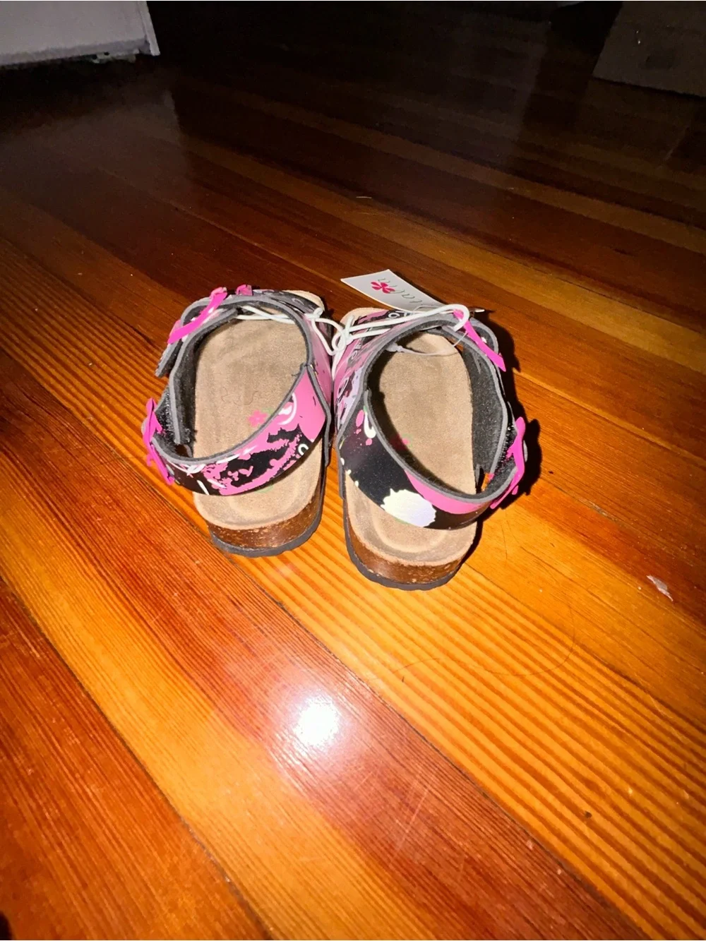 Kids Pink Graphic Double-Buckle Sandals